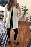 Obsessed with this piece. So soft and light. Perfect length and so cute with different outfits. Will be buying in more colours. I ordered A smaller size than normal and happy I did. I know the trend is to be oversized, I'm not so in to that and happy with how it fits. - Daylee G.