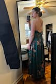 This dress is phenomenal. The fabric is heavy and feels lovely to the touch, the skirt swirls beautifully when walking or dancing, and the back look really nails the sexy-elegant balance. I don't have much of a waist to speak of (39-32-40), and the tie-waist helps me add a little definition if I want it. I've worn this with 2.5" heels and 1.5" heels, no problem either time, but I also have long legs and short torso. When I wear this dress, jaws drop, heads do double-takes, and compliments flow. I bought it for my organization's annual dinner last year, then wore it again for a wedding in Ottawa, a ball in DC, and soon another wedding in LA. - Elizabeth R.