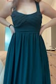 Love the fabric of the dress. The neckline is adorable and the slit is appropriate. My only issue is the straps and hem are a little long but I'm short so I expected that. - Annalisa A.