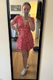 This dress is so cute! After reading through the reviews, I decided to order a medium, and it fits super well everywhere, except in the arms (why I gave 4 stars). I have muscular arms, so this is an issue I'm used to running into, but it was unexpected because no other reviews mentioned this. I just reordered it in the large to see if that is a better fit in the arms and still a good fit in the body. However, if it's not better, I'm planning to keep the dress and get the arms tailored because it's that cute! - Juliette M.