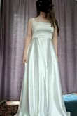 The mesh v under the arms is classy sexy in a way I loved. Very long, will need to be hemmed for anyone under 6', I think, but the satin looks great and it has pockets! - Caitlyn S.