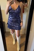 ive been on a hunt for a perfect dress to wear to the eras tour to represent taylor swifts speak now era and when i saw this dress i had to order it. down to the color and sequins it was perfect. when i received it, it fit me so comfortably my only issue was the strap is a little loose but i ordered a strap connector and it fixed that issue perfectly! overall, i am obsessed with this dress and can not wait to wear it and show it off! - Julia M.