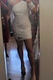 I love this dress, it is very unique and I love the bedding. It is a bit small but I think it would fit an average-sized woman, my butt is a bit larger than the average-sized form so it was shorter in the back. However, I love the beating and it is overall such an amazingly flattering dress for all body types. - Gabrielle M.