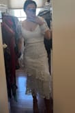 Absolutely obsessed with this beautiful and unique dress! This dress is just so beautiful, I am wearing it to a wedding where the bride and groom requested all of their guest wear white. It is such a classy and timeless dress and I love how the lace is so detailed. I also love the extra fabric on the side of the dress. So incredibly flattering for all body types!! Fits like a glove. - Gabrielle M.