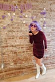 I wore this to a bachelorette party where the instructions were to wear a "fabulous purple outfit" and everyone was GAWKING over my outfit. Loved this dress, it had a flattering fit without being too short. I would describe color as magenta plum. - Kayla H.