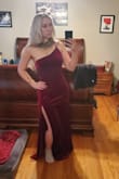 The stress exceeded expectations, it's got a very Grecian goddess look to it. I have a small bust and wide hips, and once I tightened the across-the-shoulder strap it fits perfectly. It shows a sexy amount of thigh, but not too much that it is uncomfortable. Not too long either! - Jacqueline L.