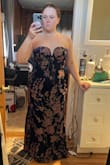 The dress is almost exactly what I expected, but I will need to figure out a better way to keep the neck line in place. The gripped lining is not enough. My dress also arrived with a tear at the side hem, but nothing that can't be easily fixed when I get it tailored for length. - Catherine B.