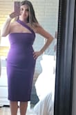 I purchased this dress for an upcoming wedding in a large but returned it for an xl I couldn't zip it up or wear a bra with it. Although it fits snug enough on top you can get away with out wearing one if your smaller on top like me. I did have to adjust the strap across as it was too loose but that was an easy fix. I was impressed by the fabric for the price. The color of this dress is absolutely stunning on and as simple and modest as this dress is its also very sexy!! - Elizabeth D.
