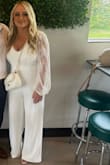 This jumpsuit is so stunning, I had so many compliments throughout the night. I wore this for my small wedding. We are getting married in Mexico but had a small ceremony for family who are unable to attend. This was the perfect outfit & so comfy. I am 5'3" and the large was long on me but after alterations it fit just right. Highly recommend. - Ashley M.