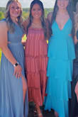 This dress is gorgeous and has the pleated look! I bought it for my sorority formal and can wear it to other events! The dress also has shimmery threads that make it look more formal and I love the adjustable tie straps. Got many compliments throughout the night - Sydney T.