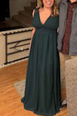loved the dress! a little too revealing, so I had it stitched up the center. Had it shortened (wore flats). Looked better after being ironed/steamed. Loved the layers and way it flowed. Wore for outdoor wedding - Teresa F.