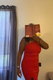 Beautiful vibrant red dress! Simple design. I ordered the large. I usually wear a 10. I carry my weight in the middle so will definitely wear the right undergarments. Fabric is not heavy. Sexy split! - Latresa R.