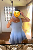 The fabric is stretchy, the feel of the fabric is nice. The dress fits perfectly and it's such a pretty colour. It was my fave dress to wear last summer. The black one is made of a different fabric thou and it runs smaller and fits way tighter than this one but I also really like it, just an FYI. - Betty L.