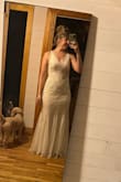 It's such a pretty fit in my pear shaped body! I might take in the chest area just a hair but it's also fine without. I'll most likely wear as my wedding dress! Such a cool vintage vibe without looking like a costume >
Also, length is just right with a low heel. - Adrian S.