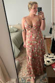 I absolutely love this dress. Everything fit perfectly except the bust. It's still cute, but the button won't fasten and it's very cleavagey. I'm going to sew up the front a little so it's not too much. - Laura L.