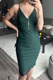 This is such a cute dress! I got this for my boyfriend's cousin's wedding and I'm excited to have found something modest in length, but still cute! The fabric bunches a tiny bit on the sides when I'm moving around and I like that the dress has adjustable straps, however with being a member of IBTC means that they're tightened all the way. It still looks okay but I like the single strap look on the model better! *I loosened them in this picture*
Still love this dress and I'm happy the material is stretchy as well! - Drew W.