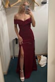 I am in LOVE with this dress! I wore it to a formal wedding and I got compliments all night on it! I am short so my boyfriend was able to help me hem it a little bit, which we were expecting- but with tall enough heels as well I was able to make it work! 

It hugged the curves I barely have in such a flattering way, and I loved the slit on the side. I felt sexy and elegant simultaneously!

You can imagine how sad I was that we didn't end up getting ONE photo AT the wedding with how perfect I felt in it! - Drew W.
