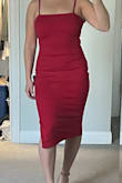 This hit my legs at an awkward length and did nothing for me. Felt like it was constantly bunching and had to be pulled into place. I also didn't care for the shade of red in person looked more vibrant online. - Kelly C.
