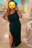 I just received this dress in the mail and plan on wearing it to a black-tie wedding. The material is very stretchy!! When trying it on, it felt very elegant and formal. The fit of the dress was perfect! It didn't feel too tight or too loose. Great for women with larger builds because of how accommodating the fabric is.

Addition -- absolutely phenomenal dress! I got so many compliments and it was so comfortable all night. Highly highly recommend!! - Madigan R.
