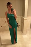 This dress was so flattering and comfortable for the wedding I attended. The green is very pretty and got so many compliments! Only things to be careful of are panty lines and how to drop it low with the slit. Otherwise, it was the perfect dress!! - Jill F.