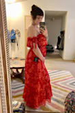 I had originally ordered a M in this dress because I'm pregnant but I tried it on and it was a little big. I returned it and got the small and it's perfect. It's the perfect maternity dress. It's my baby shower dress. Very nice material and very breathable and will fit nice after baby is born. - Heather M.