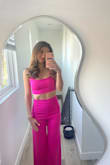I purchased this outfit to wear to my birthday dinner and it did NOT disappoint. It is super flattering and the color is so cute (very barbie vibes). I got tons of compliments and will be wearing again this weekend. - Dominique G.