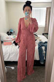 Love it! The color is slightly darker than in the picture, but it's still a pretty color. There's no stretch but there is a little bit of room, it's not tight fitting but it's not oversized or loose either. The pant legs are insanely long though! Even with almost 6 inch heels it's dragging on the floor, not a big deal but I will have to get it hemmed. It's perfect for spring! - Tiana B.