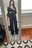 The material is thicker than I originally anticipated for my tropical trip but I love the way the jumpsuit looks on. Can be a little difficult to figure out at first but loosening the tie in the middle helped to style it better, can't wait to wear it on a cooler night out. - Koshal S.