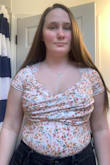 Im larger in the belly and small to medium chest, I'm in-between sizes (m/l) and typically prefer medium sizes. I read a lot of lulus clothes shrink after normal wash, so I sized up. It's perfect to slightly large in the chest, very flattering, lots of room. I prefer a bit more coverage so this ended up working well for me. One negative: it's impossible to snap. I had to snap it, then step into it. The snaps are more toward the rear than the front. It's a cheeky bodysuit not thong which I did like. - Rachel B.