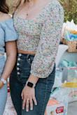 I was desperate to find something last minute for a baby shower on a day that was not going to be very warm. I overnighted this top & two others (that i didn't love). This top was perfect! It's thin but not cheap & the floral pattern is so cute. However- this shirt is SO cropped. I really wish it was full-length. So girls who have realistic bodies with a tummy (like me) you're gonna need to wear your highest-waisted jeans! Get the shirt- you'll feel so pretty in it! - Alyssa R.