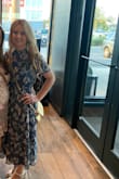 I was unsure about how this dress would look on me as it's not a style I would usually go for but it is so flattering! I have a small waist and larger hips so it looked great for my body type. So comfortable to walk in and sit for dinner. The color is so beautiful, I ended up ordering the black one as well. The length was good, obviously longer on me than the model but I think you could still wear flats and be ok if you want but of course I wore the wedges for some height. - Jessica B.