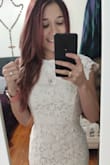Not too long, not too short, gorgeous lace. Just a little loose in the shoulders, perhaps because my breast is small, I feel like it was the only thing that didn't really match since it fits perfectly fine in my hips and waist, I have to slightly adjust it (a tailor/my mom did it for me) other than that obviously this is the smallest size so there was nothing else I could do. I bought another dress 2 years ago and it fit perfectly, I love the quality, the prices are super affordable and the variety of petite sizes and selection is definitely one of my favorite things about Lulus. - Zuheil C.