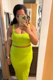 This is such a cute set. I got it in black and in the lime green. I decided to mix and match the Lime green top with the black skirt. Also, the black skirt was a little more flattering to my midsection (I hold my weight in my stomach). But I will def be wearing these sets this summer! - ERICA A.