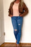 This is a cute "jacket"  It is more of the weight of a blouse and it is comfortable.  I wanted it to wear on a flight to south Florida and I'll wear it if there are any cool evenings.  Brown is very hard to find.  I like the garment, I wouldn't say I love it...yet.  Although, when I took the pictures, I'm liking it better. I let the website choose my size using my weight and height, etc.  I was going to order a small based on other reviewer's weight and height but I'm glad I got the medium. The sleeves are long.  I have them rolled up once but could probably roll twice. - Lisa H.