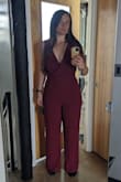 Looking very nice, sadly I had to send it back. It was for my sister's wedding and she didn't really like it. I loved it but the zip was sensitive and I was worried it would break. Also my husband said it made my butt look huge.
I had never tried a jumpsuit before and it got me convinced to try more.
I am 6.4 tall and my weight is 152 pounds. - Gaelle B.