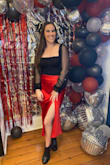 Obsessed with this color red! Wore it with a black lace bodysuit also from lulus. - Calyne L.