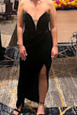 The dress is pretty and it fits true to size! The slide slit is pretty deep and I had to tailor it because it would have revealed too much if I was dancing. The dress kind of digs into your skin in the breast area so it was a little irritating. I liked it, I just wished it supported my breasts more. - Natalie G.