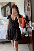 I absolutely loved this dress! It's very comfortable, cute, and flattering. The cherries are a cute pattern but they don't make it overwhelming.
It's true to size, the fabric is nice quality and the skirt part has double layers. - Cynthia R.