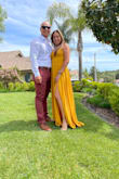 Such a beautiful dress, it fit perfectly and I felt so elegant in it. Wore it to a wedding and got so many compliments. It was just a tad bit long even with heels but it didn't get in the way. - Maciel C.