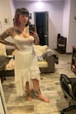 This is so expensive for basically looking like a sheet. From the side it's nice but from the front, I really just don't like it. Very very thin and see through and the pattern is a little weird. Small dots. Pretty tight around waist. - Casey B.