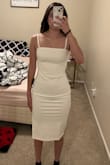 I knew that this was a midi dress, but I decided to try it anyway and I ended up liking the dress and flattering fit, but the length was a little too awkward for me. It's cute though. - Ashlee C.