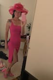 I have a very long torso and short legs.  This is one of the few dresses I was able to purchase without any alterations.  Color is a nice pink and the quality is very good.  We shall see how it holds up at opening day.  Very satisfied with my purchase. I ordered a size Small. - Tressa L.