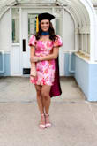 This dress is structured so well and the color was perfect for spring graduation photos. Only thing I would pay attention to is how short it gets when you sit down. - Katie S.