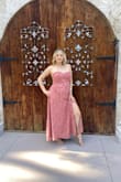 Loved this dress but I am 5'2 and had to hem it myself, taking almost 6" off. I got a large as I'm 20 weeks pregnant and the top was still a little tight but it's a really pretty dress. The slit is really fun and the lace fabric is nice and light. - Michele S.