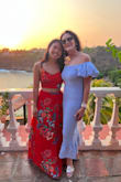 This dress was amazing for a beach wedding! It sat on my hips perfectly and I loved all the ways I could adjust it. It is a wrap skirt and a tie back. It runs a bit bigger and as I am short, I had to get 5.5 inches cut. Overall, this dress is beautiful, fun, and moveable! - Annie L.