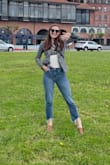 I normally wear a 25 in pants, or a size 2 or 4. I got these in a 25. Very comfortable and I like the distressed bottoms. They did stretch with wear and have a loose look to them, which is fine. If I ordered again I might try a size down. - Lynn M.
