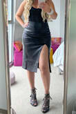 This skirt is EVERYTHING! I got it for a girl's night where the theme was "wigs n' leather" and it looked bomb! I am very much pear-shaped and carry a lot of my weight in my thighs & derriere so I bought this in both a size medium and small. The small worked beautifully and hugged the curves perfectly. I'd say sizing runs a little larger in this style. The side slit looks amazing and is a sexy touch. Highly recommend! I ended up getting this in the wine color too since it was on sale and the black version was so soft & amazing! Get it, you won't regret it! - Samantha K.