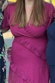 Ordered this dress for a wedding and really loved the style and how it fits even though just like most dresses from here it runs small. My one complaint is the color is not even close to burgundy. It is pink. But overall I liked the dress. - Lindsay H.