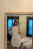 This dress was extremely comfortable and I love how it fits and looks. I got white and it is COMPLETELY see-through which is such a bummer. If it weren't for this I would have definitely kept it to wear for my engagement pictures. Adding a photo to show the front- the back is even worse. - Haley K.