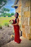 I wore this dress for my senior prom and it looked great! I got a lot of compliments about how great it hugged my figure, and how flattering the color and fit was. I am a pretty short person, so I had to pin about 2 inches of fabric and wore 3 inch heels, and that did the job so it was not dragging! I also have a pretty small bust and the straps were not very supportive and gave a lot of cleavage, since the straps run all through the back as well. However I used 4 strips of double sided fabric tap on my strapless bra and it held up the whole night. For price and quality of this dress I would definitely recommend, I had to make my own modification but very small ones and the dress was perfect!! The sequin pattern is perfect and flatters your body so well. - Rose J.